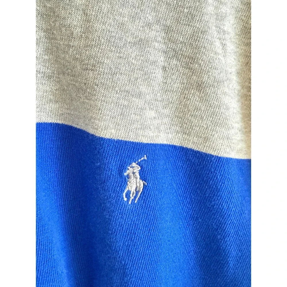 Polo Ralph‎ Lauren Mens Rugby Shirt Medium Grey Blue Colorblock Long Sleeve Pony